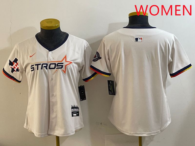 Women Houston Astros Blank Cream Three generations Joint Name 2025 Nike MLB Jersey style 4101
